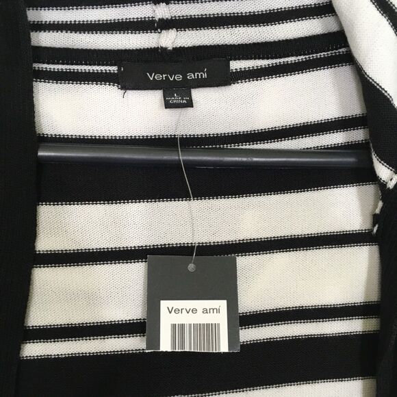 VERVE AMI STRIPPED KNIT OPEN FRONT LONG SLEEVE HOODIE CARDIGAN NWT POCKETS L NWT - Picture 5 of 12